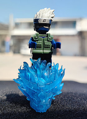 忍者旗木卡卡西蓝色须佐能乎底座特效拼装积木人仔益智玩具第三方