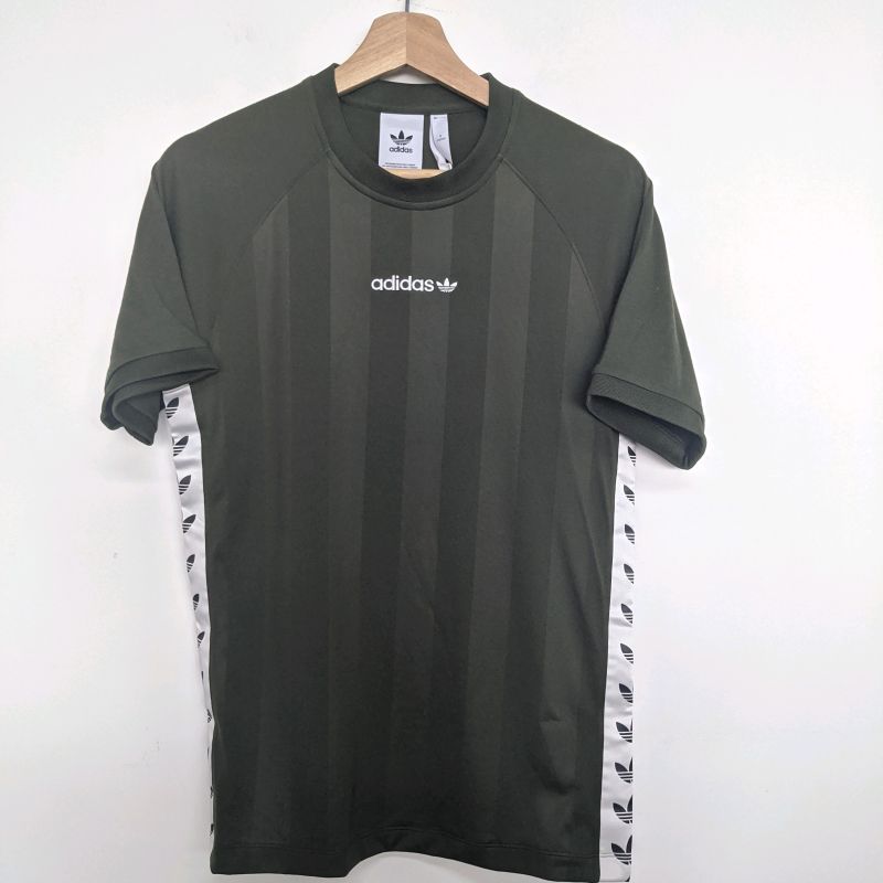 ADIDAS 三叶草 串标 复古 条纹 男子印花透气运动短袖T恤 DS9969