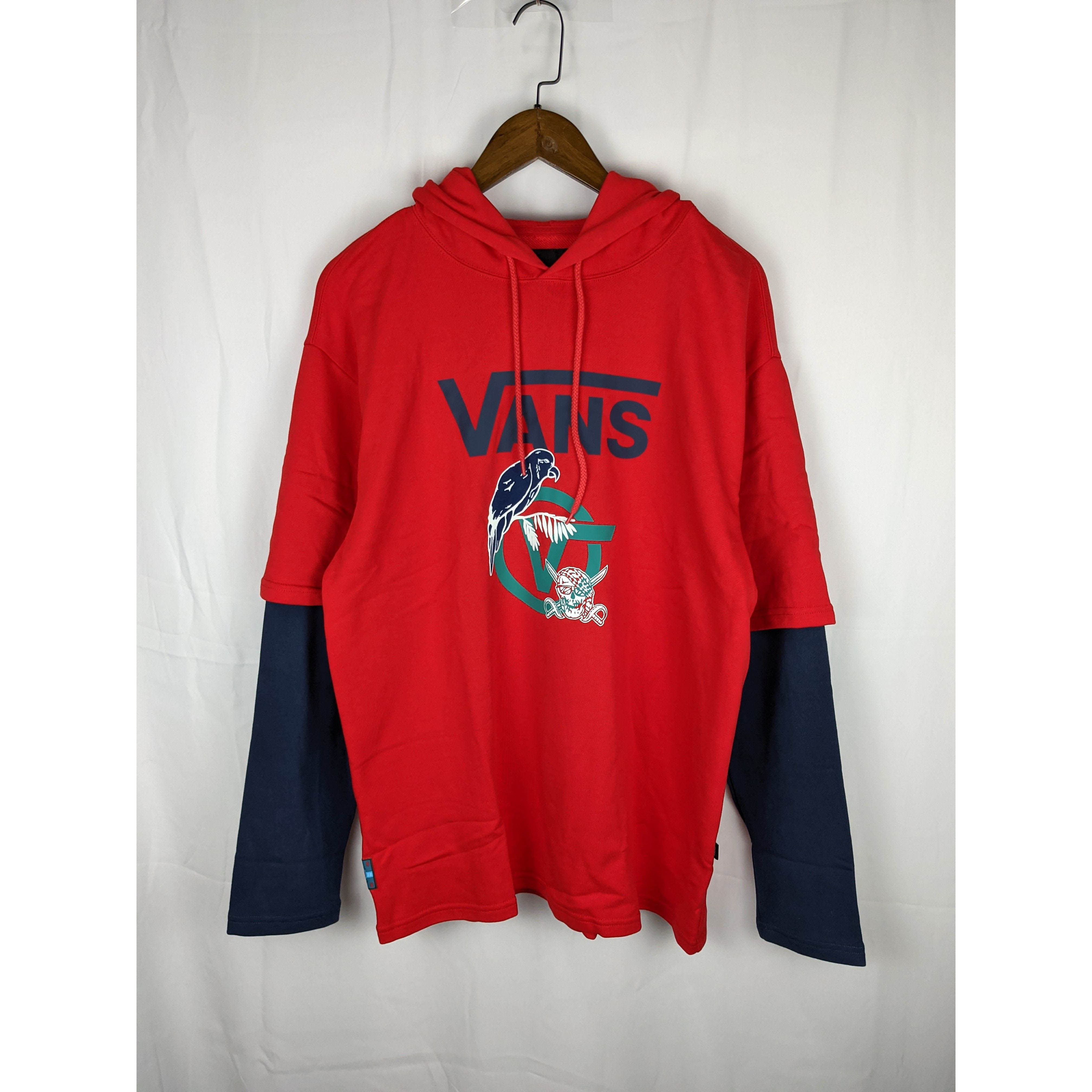 VANS/万斯 海盗鹦鹉图案 男子假两件套头连帽卫衣 VN0A54JF4PV
