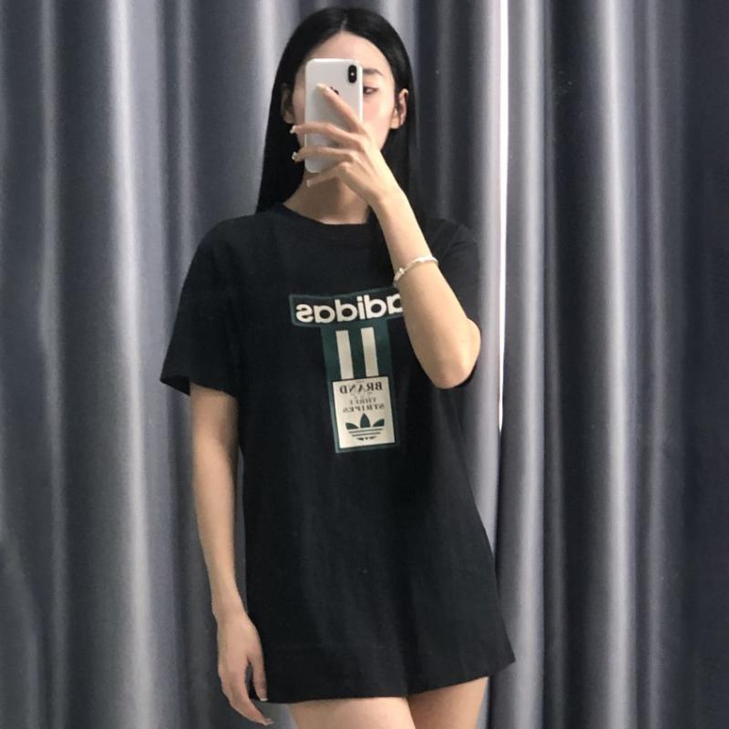 ADIDAS OG TEE 三叶草 复古长标女子黑绿休闲时尚圆领短袖 DH4671