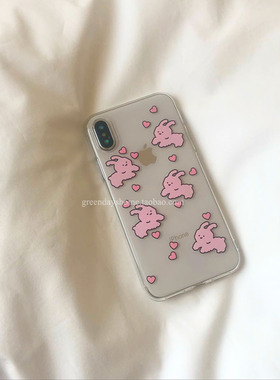 适用iPhone15Pro/16/17Promax/13/12/14plus韩国ins风爱心小兔透明手机壳