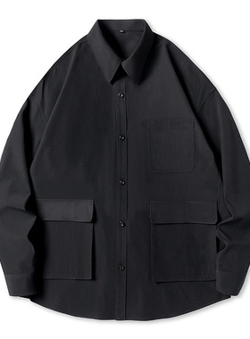 帝创者C2324秋季新款男生长袖衬衣宽松日系舒适男士长袖衬衫外套