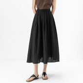 鑫阁垂感亚麻复古通勤A字中长半身裙女夏季 薄款 松紧腰遮胯大摆裙