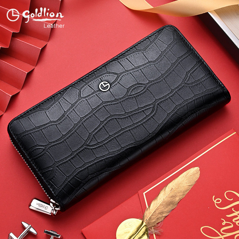 金利来鳄鱼纹男士长款钱包真皮手包2023新款男款商务拉链手拿包