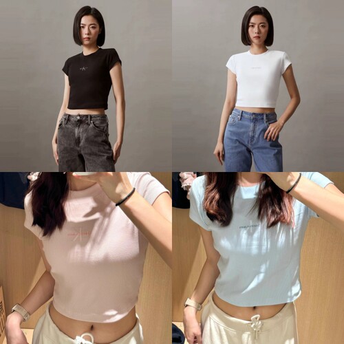 Jennie同款ck短袖女螺纹印花T恤