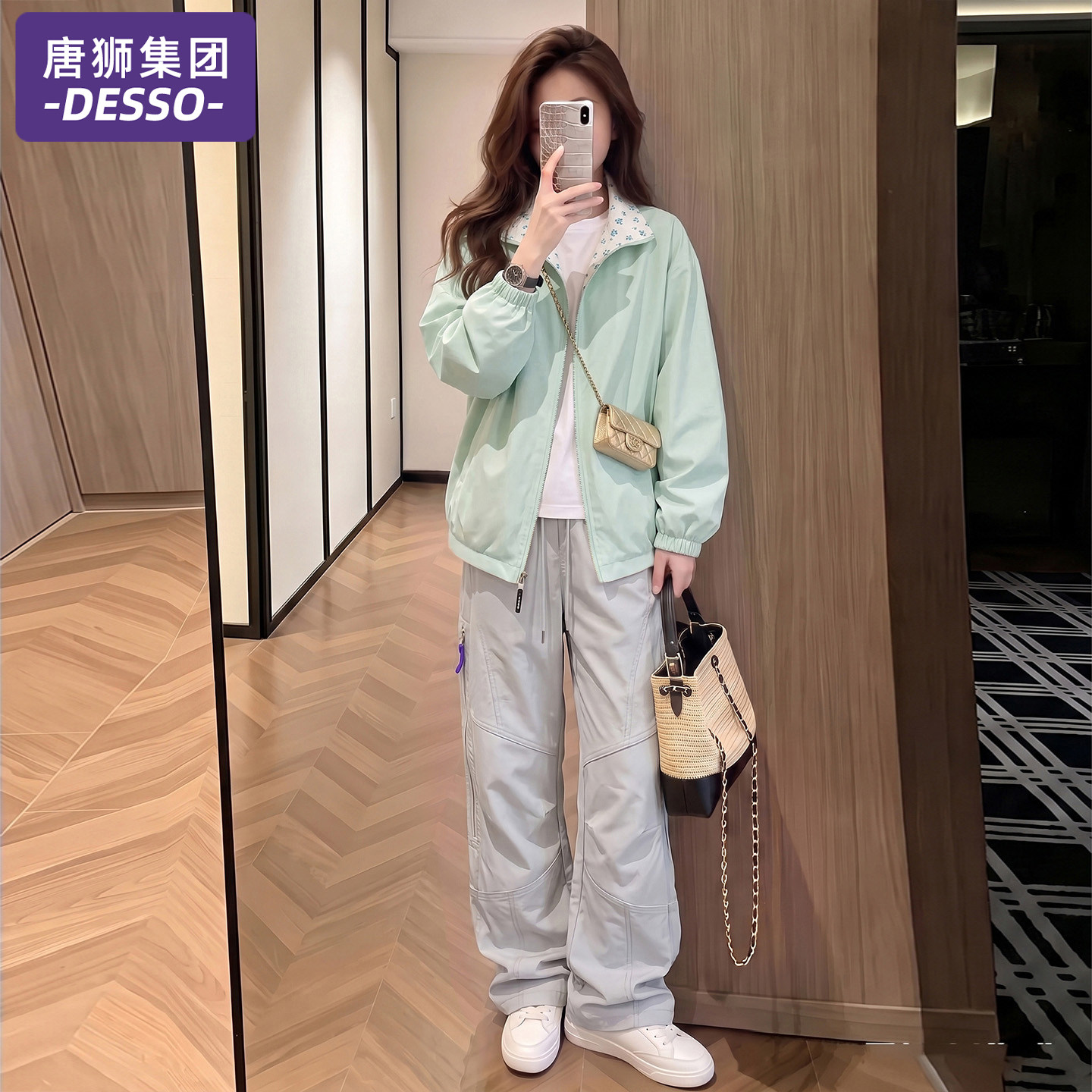 唐狮集团运动套装女款2026新款秋季小香风夹克宽松工装裤两件套潮