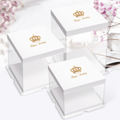 盒六 生日蛋糕盒透明三合一6 12寸双层加高包装 八一次性盒子