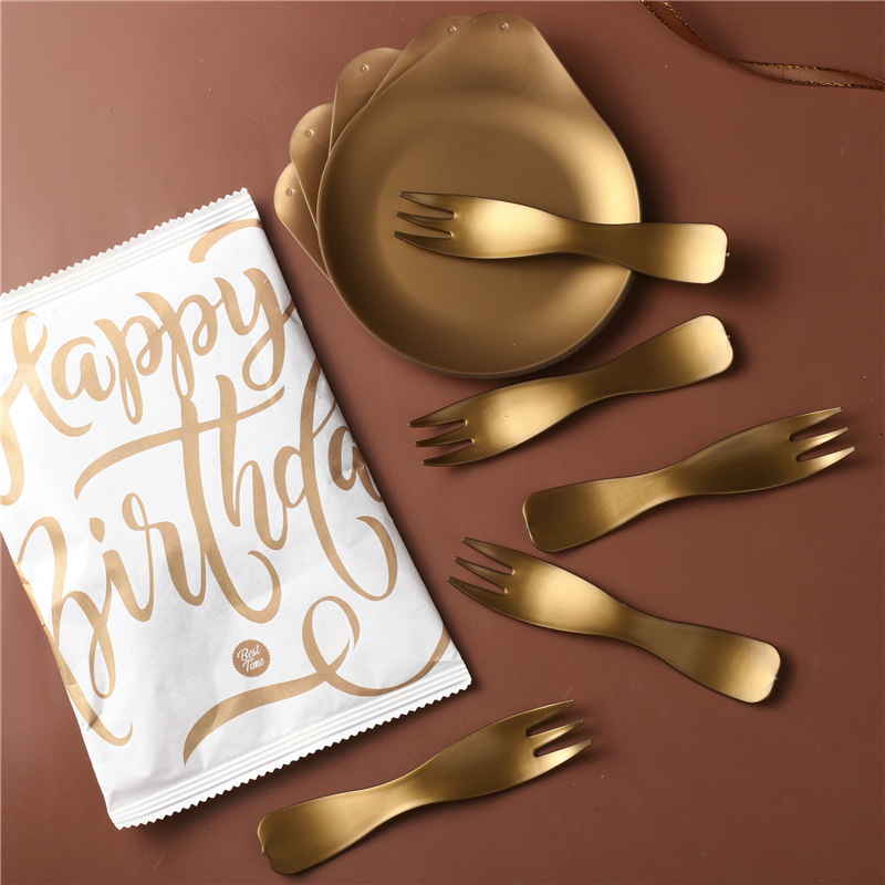 一次性餐具金色刀叉碟长方形纸袋刀叉盘组合金色餐盘生日蛋糕餐具