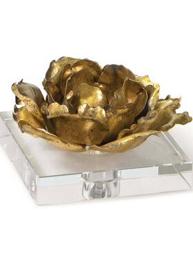 现 纽约下城公园进口阿黛琳娇美古典金玉兰水晶底座烛台摆件