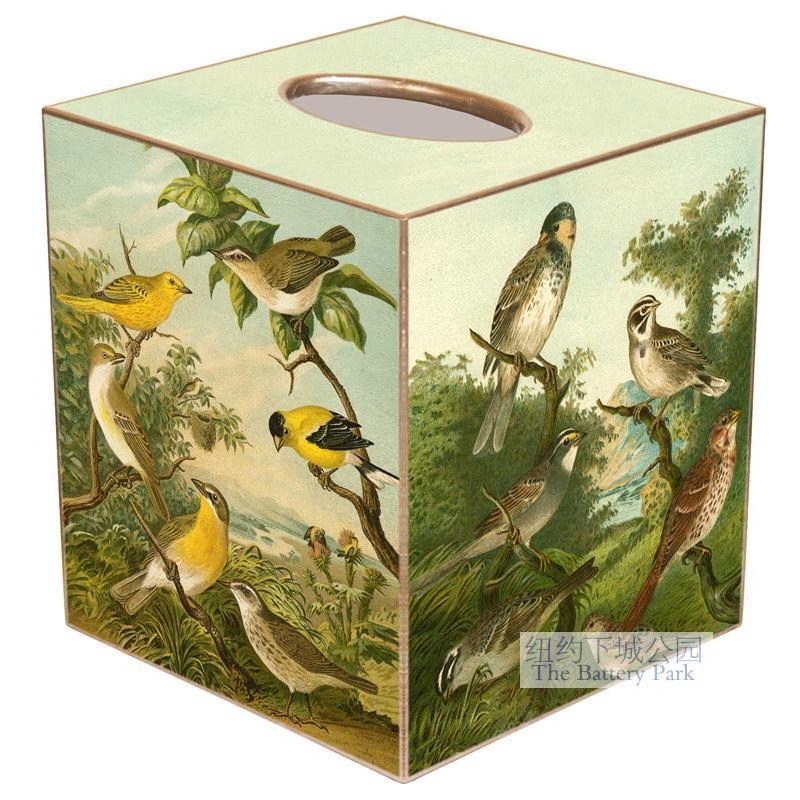 现 纽约下城公园进口古典百鸟园波浪边手工上色木质纸巾盒垃圾桶