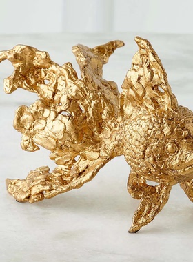 现 纽约下城公园进口金光闪闪神仙鱼铸铁雕塑趣味装饰摆件