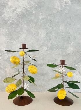 现 纽约下城公园进口阳光抚育甜柠檬田园乡村风铁艺柠檬烛台摆件