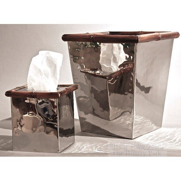 现 纽约下城公园进口波光粼粼手工锻打亮银水波竹节纸巾盒垃圾桶