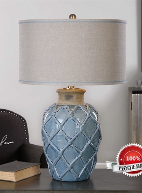 纽约下城公园进口uttermost正品佩特洛古董蓝陶瓷台灯76