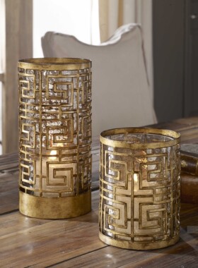 现 纽约下城公园进口uttermost烛光潋滟中式回纹飓风古金烛台组