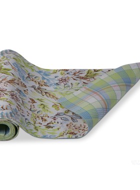现 纽约下城公园进口清新春花洗凡尘双面格纹棉质桌旗36*182cm