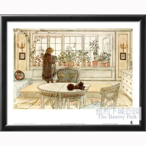 纽约下城公园进口装饰画芯carl larsson窗台上的花30x45cm