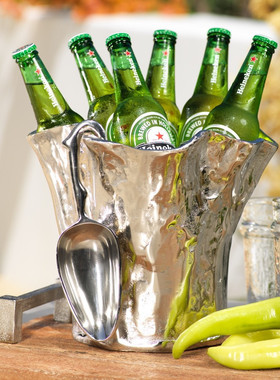 纽约下城公园进口酒具工匠细作夏日荷叶边铸铝厚重感冰桶带勺