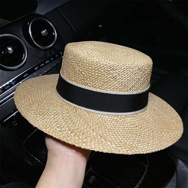 平顶小香风天然草女夏宽檐草帽