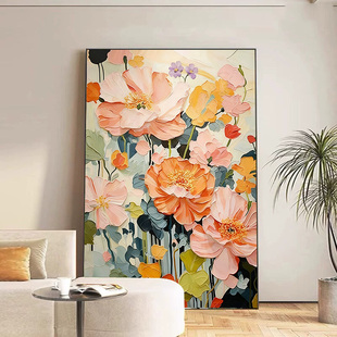 大芬村手绘油画花卉抽象客厅沙发装 饰画高级肌理感入户玄关挂画