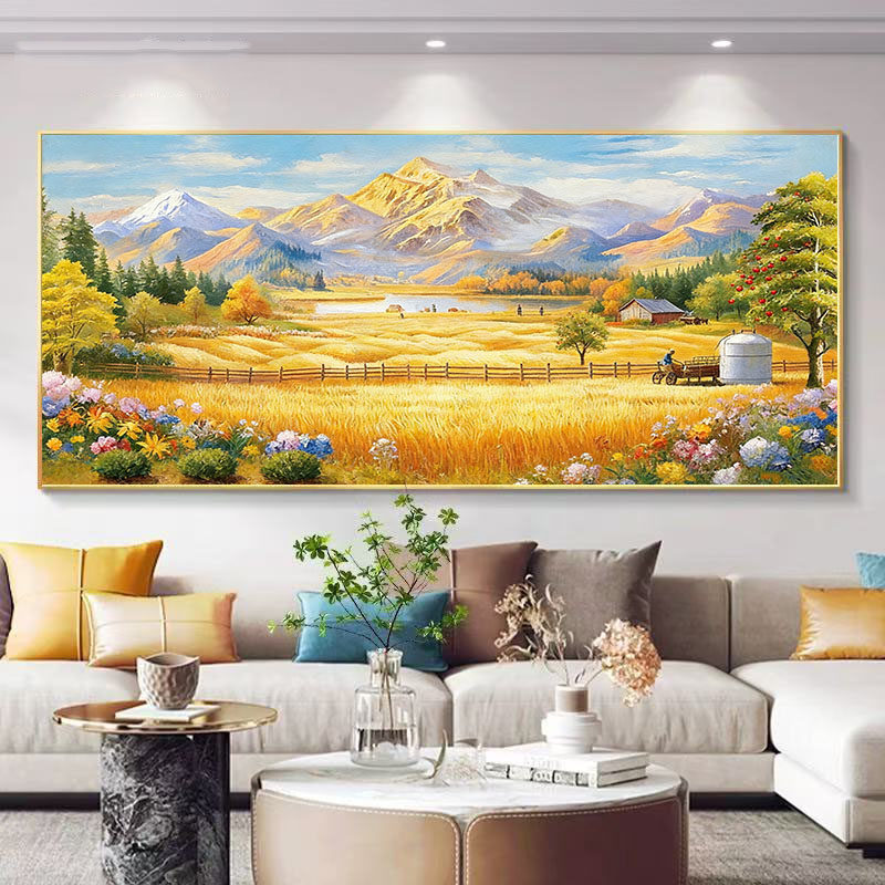 大芬村纯手绘油画金色麦田客厅沙发装饰画现代田园风景横幅挂画,家居饰品,油画,淘宝优惠券,粉丝福利购,淘宝优惠卷