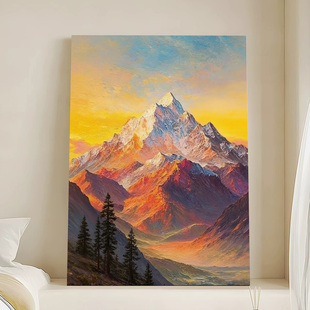 纯手绘油画背有金山客厅沙发装 饰画中古风复古入户玄关风景挂画