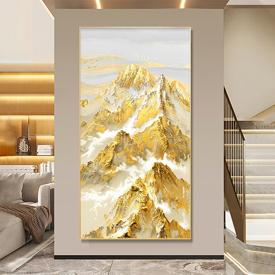 日照金山入户玄关装饰画大芬村手绘油画客厅挂画高级感正对门壁画