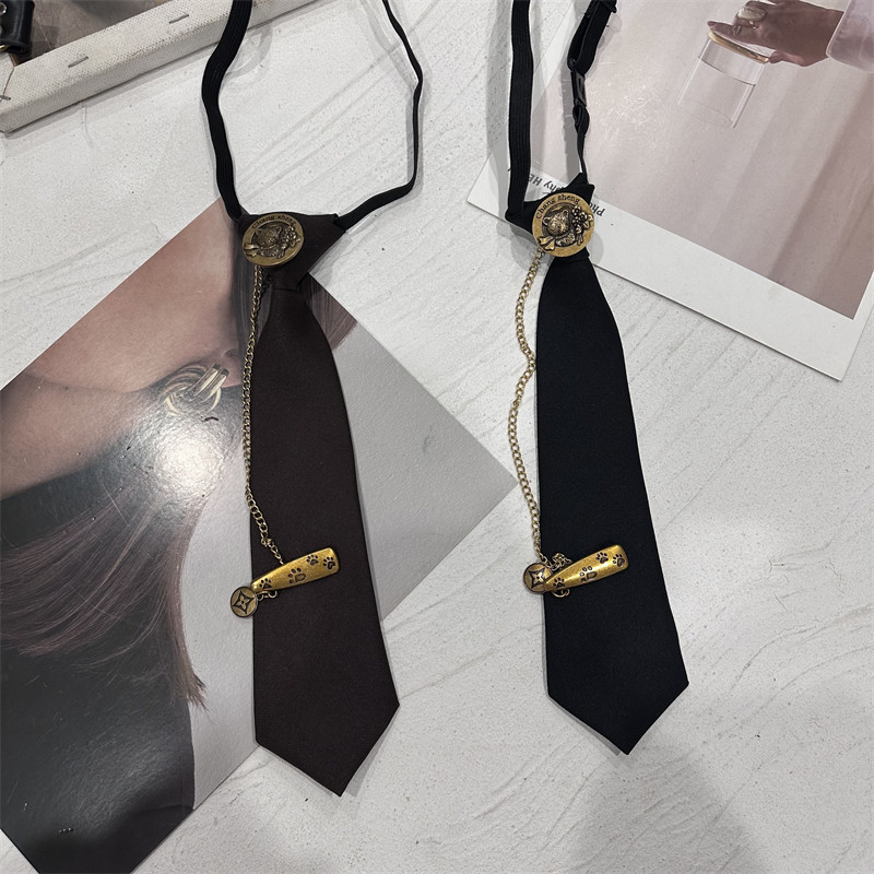 复古高级咖啡色领带古铜色金属链条小熊圆头别针装饰百搭免打领带,服饰配件/皮带/帽子/围巾,领带,淘宝优惠券,粉丝福利购,淘宝优惠卷