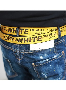 新款潮牌ow腰带offwhite皮带帆布带肩带刺绣针织耐磨美版ins挂带