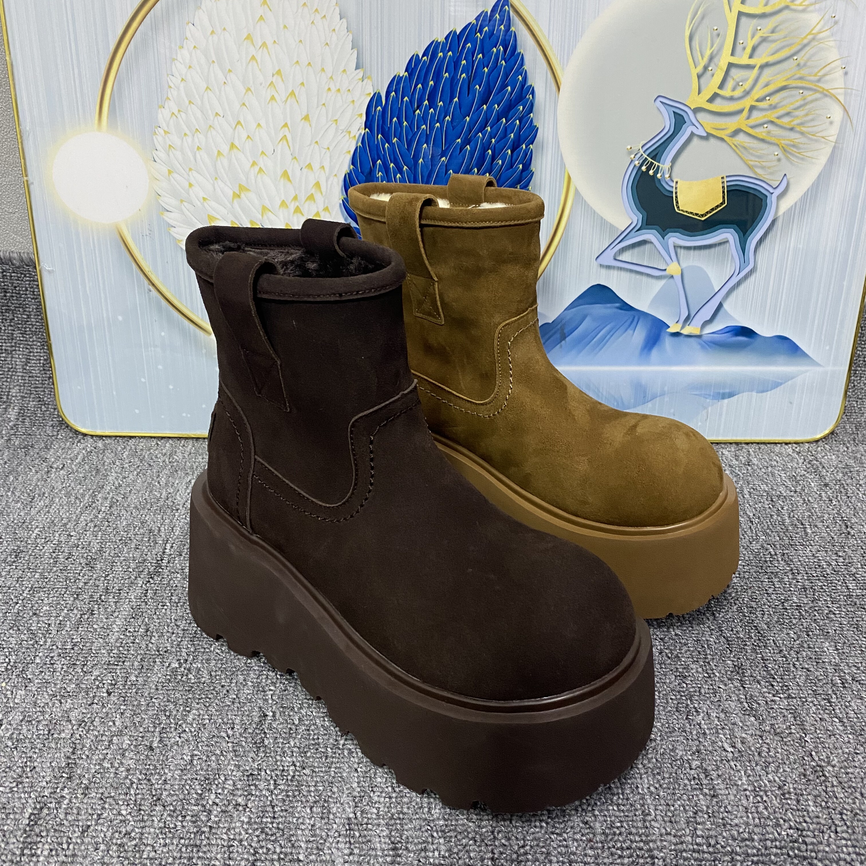 2025冬季女鞋超轻松糕厚底加棉高帮短靴真皮大棉马丁靴女棉鞋潮靴