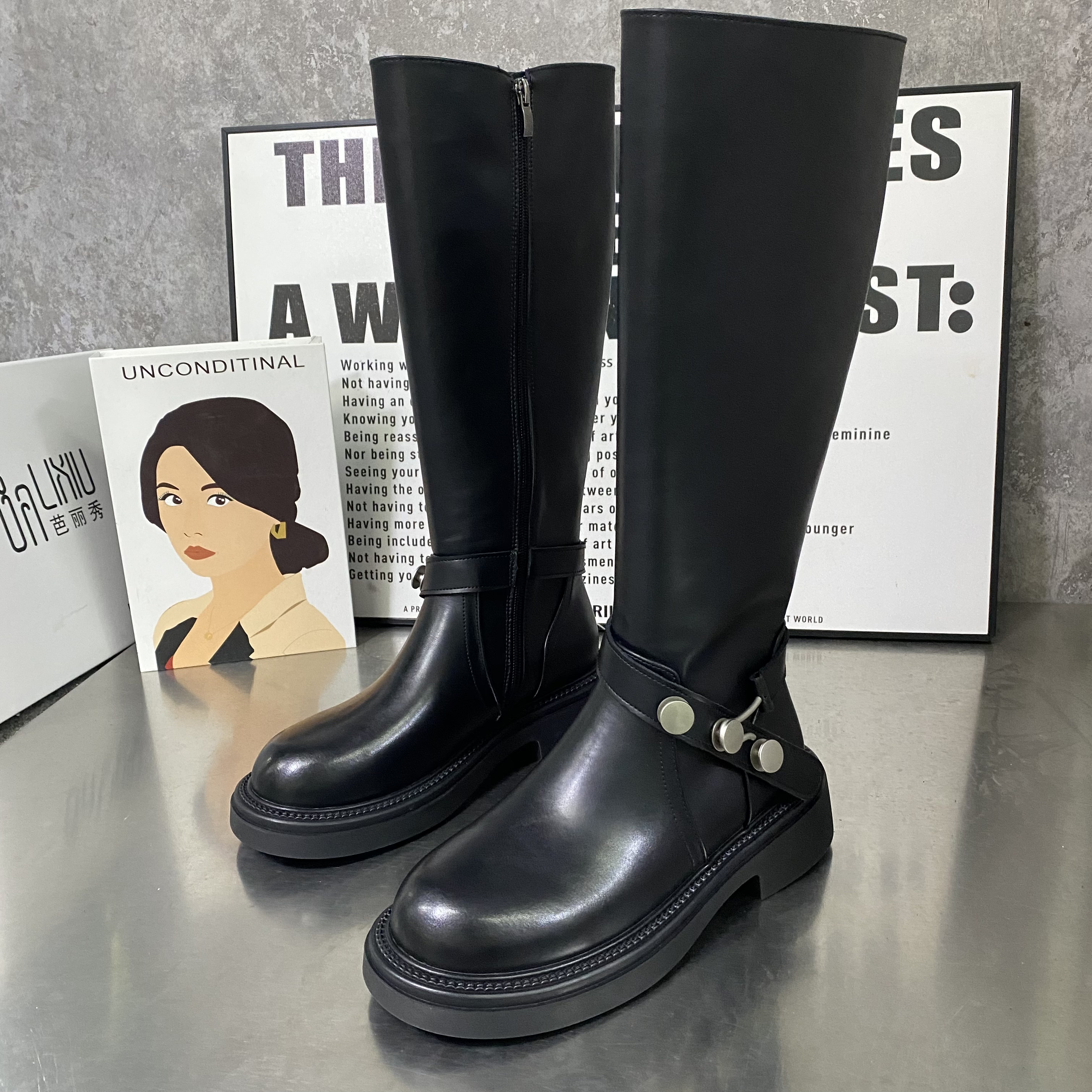 2025女靴新款平底不过膝长筒靴真皮膝盖下时装靴女单靴单款骑士靴