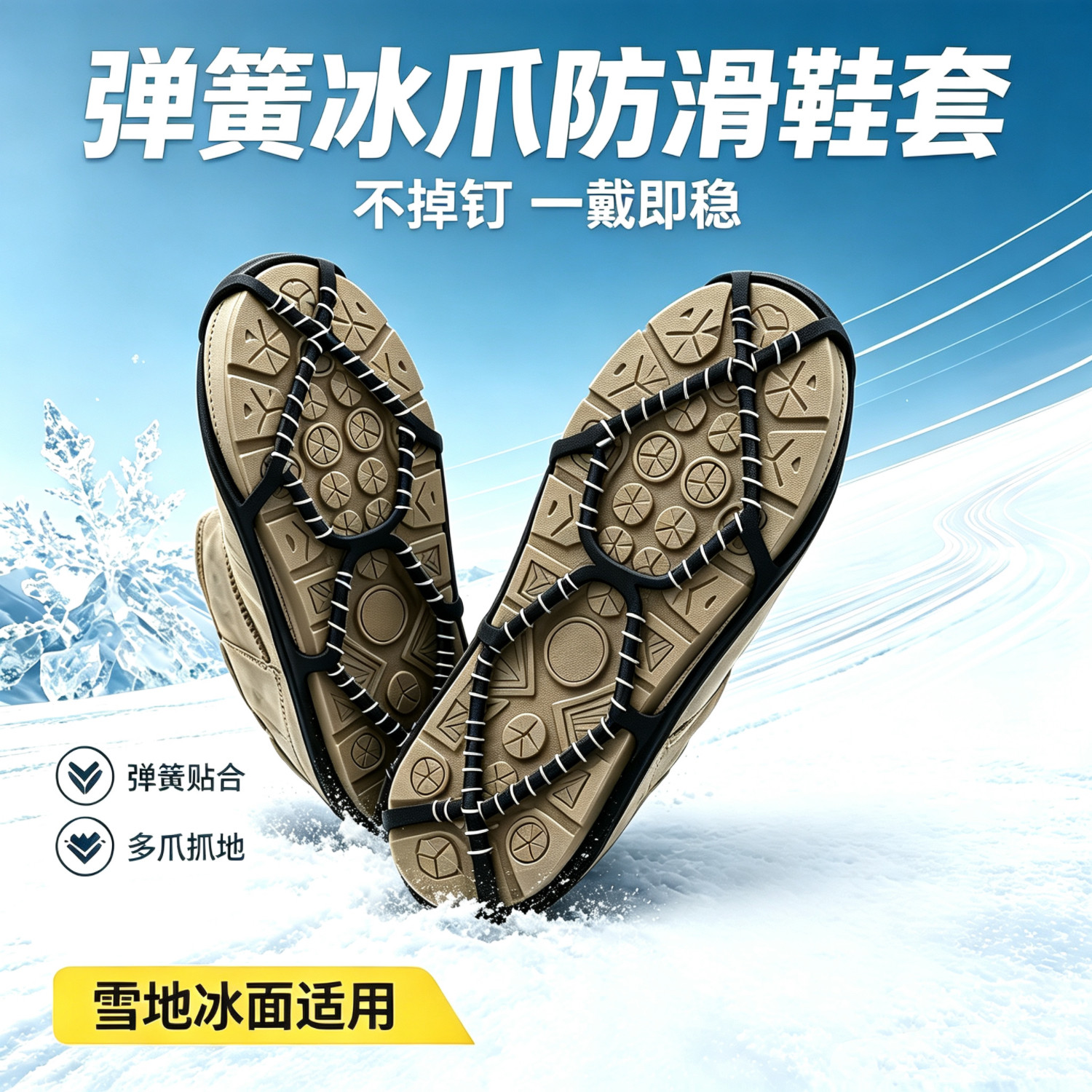 户外钢卷弹簧防滑冰爪鞋套雪乡雪地旅游结冰泥泞路面防摔男女老人