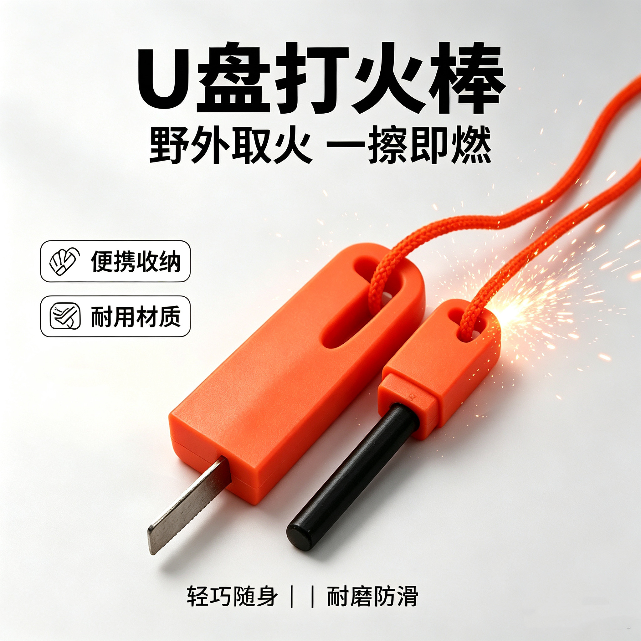 打火石防水荒野求生野外生存装备点火器户外野外求生打火棒取火