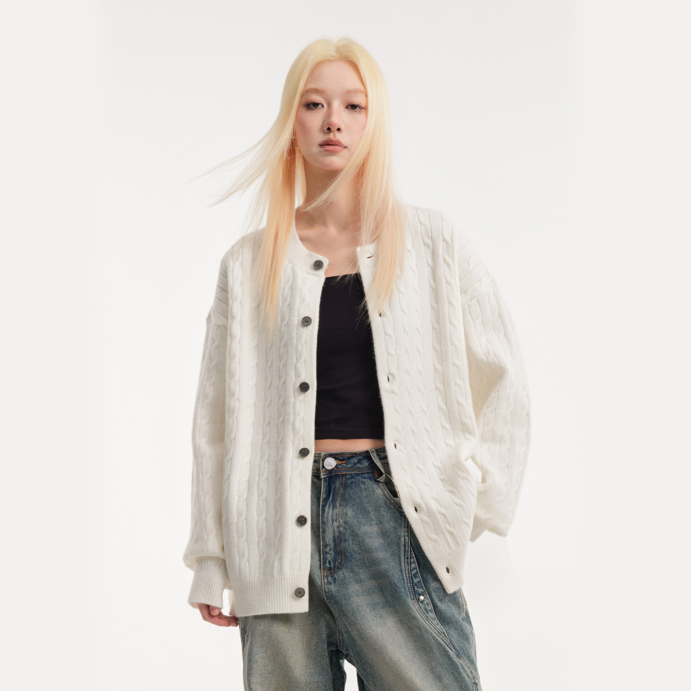 CATTEE美式复古麻花纹针织外套