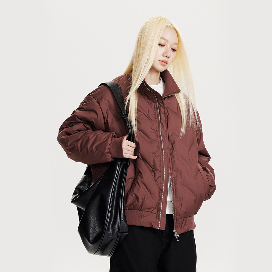 CATTEE美式复古纯色翻领棉服外套