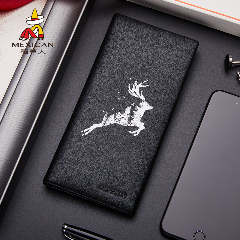 稻草人钱包男长款2020新款男士钱包真皮头层牛皮正品名牌潮皮夹