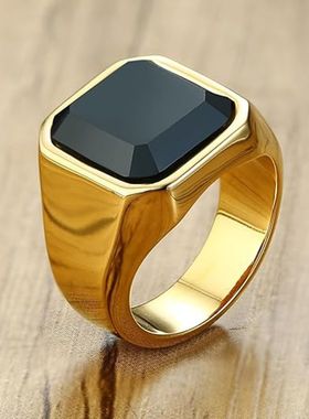 2025新款经典钛钢莫桑石戒指男潮流复古个性百搭指环洗水不掉色
