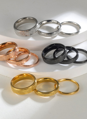 2/4/6细戒指不锈钢磨砂尾戒简约时尚流行饰品情侣对戒潮流百搭