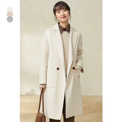 蝶之河中长款双面呢双排扣大衣