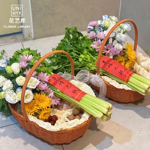 花艺库新款毕业季送老师束脩六礼礼篮diy材料包谢师礼物手提花篮