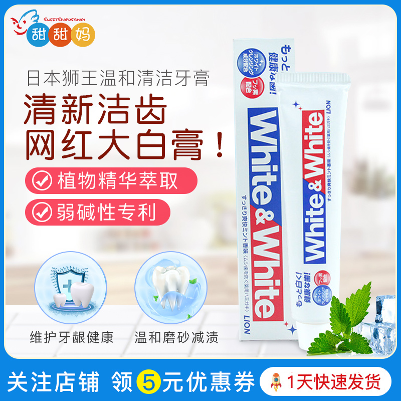 日本原装进口狮王 White&White洁白牙膏温和清洁牙齿去口气薄荷味