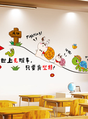 卧室背景墙贴纸床头墙壁装饰品励志墙贴画墙纸励志班级世上无难事