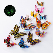 夜光3d立体仿真蝴蝶墙贴纸双层荧光贴冰箱贴客厅卧室房间仿生蝴蝶