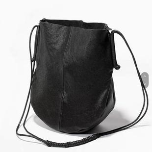 小众原创山本耀ys手工植鞣牛皮文艺复古单肩斜挎暗黑托特女大包