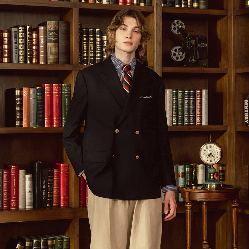 KUFFYLINK双排金扣海军蓝西装