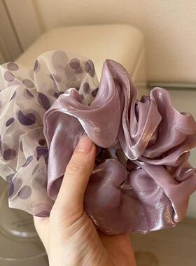 紫色浪漫波点网纱缎面大肠发圈复古温柔后脑勺扎发皮筋高弹力发绳