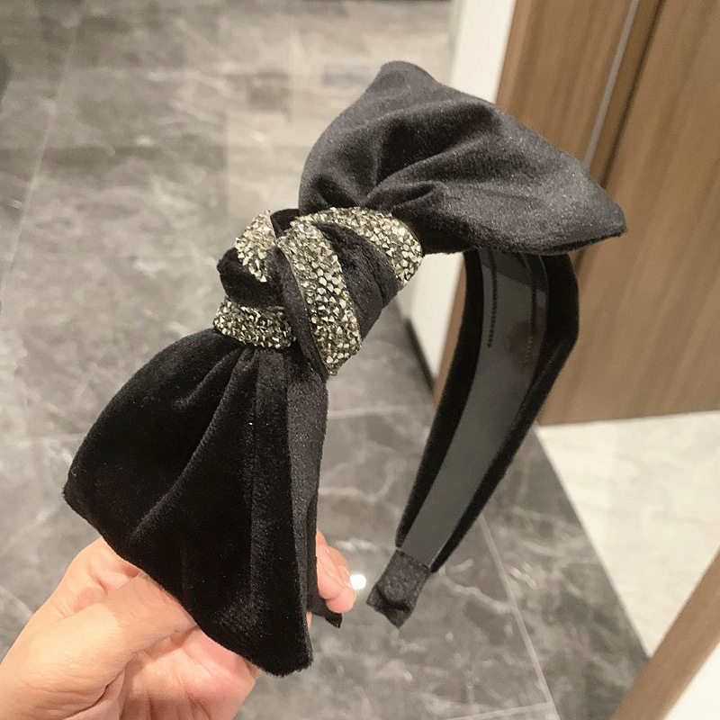秋冬蝴蝶结发箍外出百搭发卡宽边带齿防滑黑色头箍头饰简约女发夹