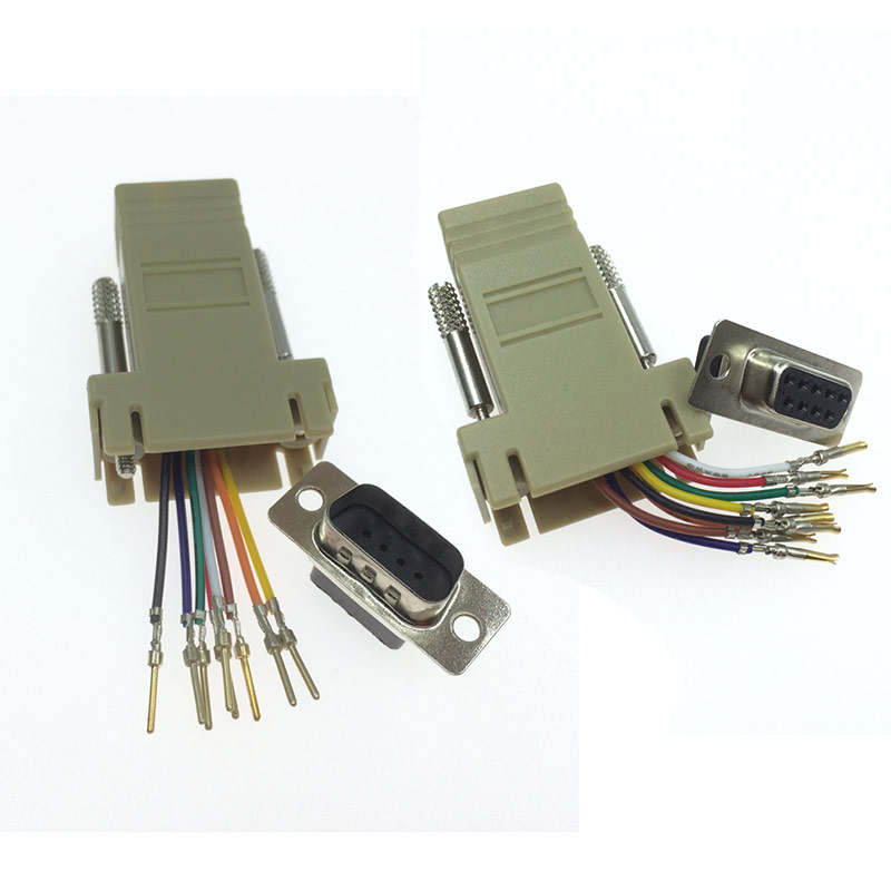 rj45转DB9公母插头8p8c水晶头网络网线转串口转接头9针9孔COM口头