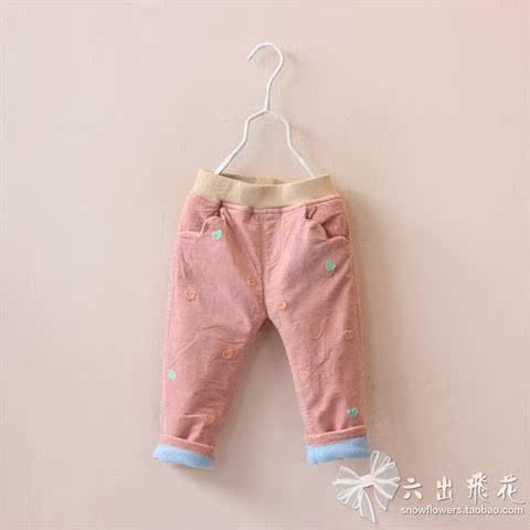 冬季新款幼小女童宝宝加厚加绒灯芯绒 牛仔长裤