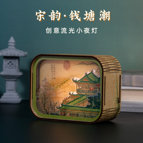 杭州钱塘潮名画流光夜灯